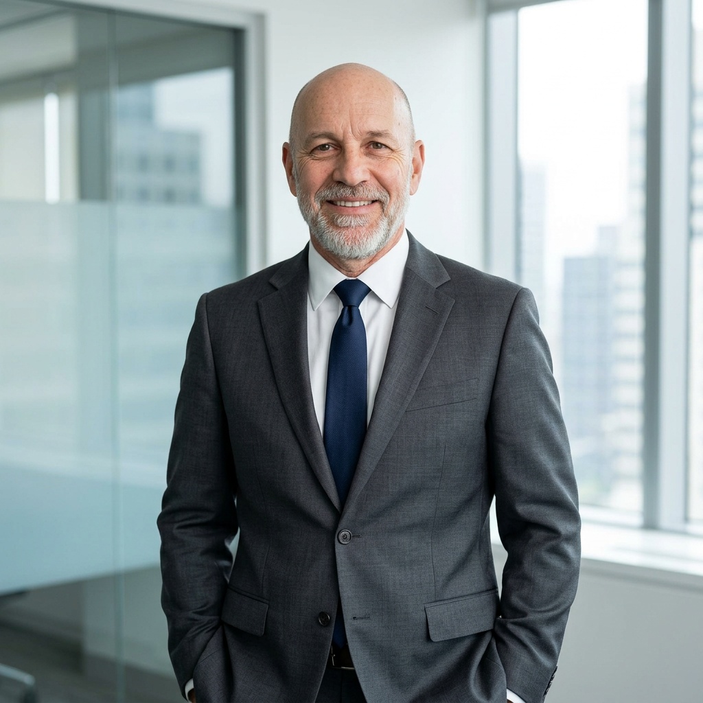 Glass Boardroom · Modern Dark Blazer headshot example
