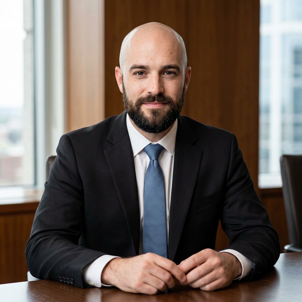 Dark Executive Boardroom · Black Suit with White Shirt headshot example