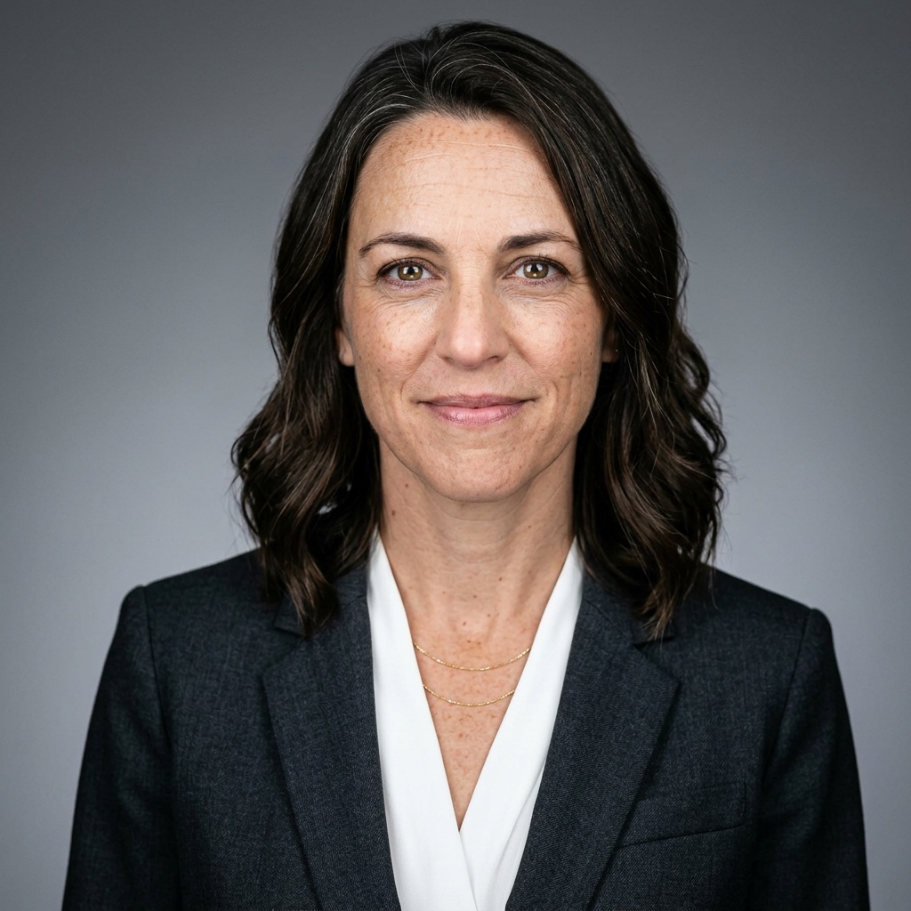 Mid Grey Seamless Studio · Firm Uniform Dark Suit headshot example