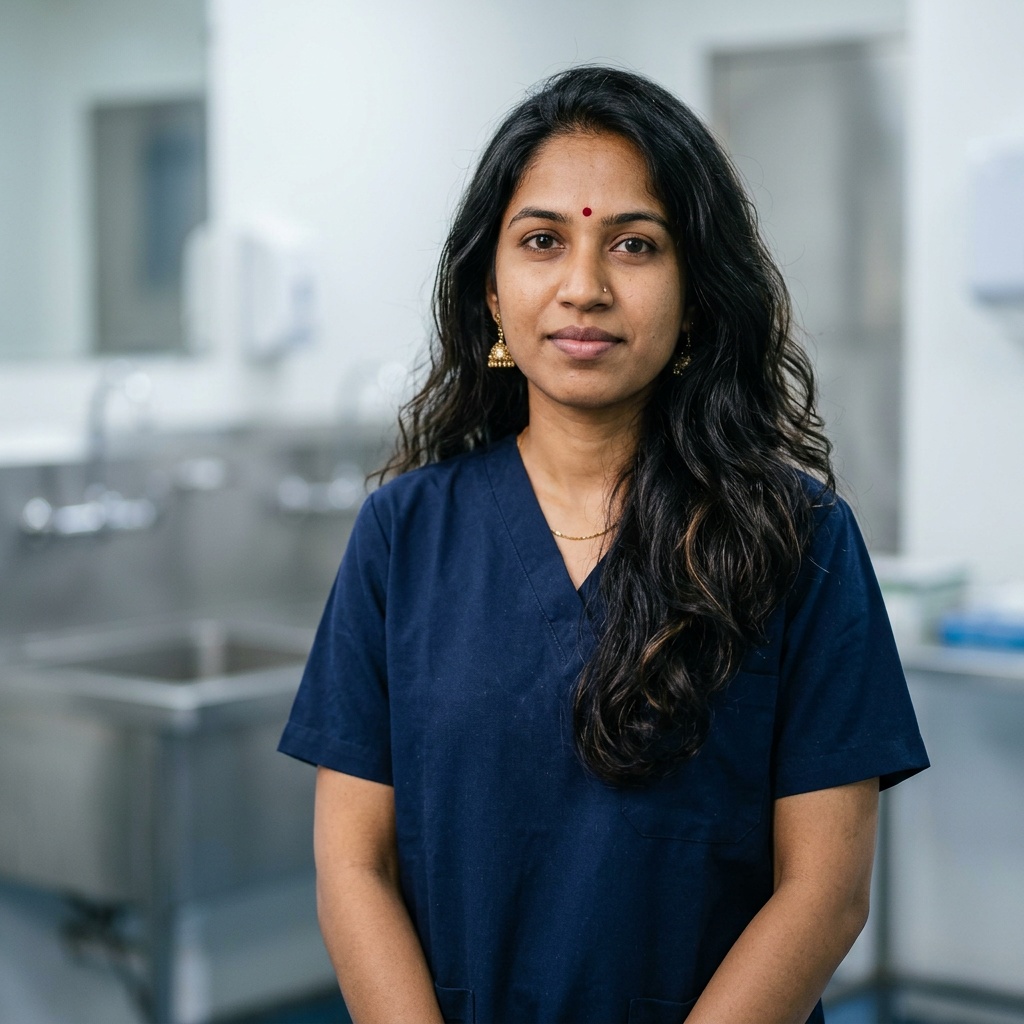 Clean Scrub Room · Surgical Scrubs headshot example