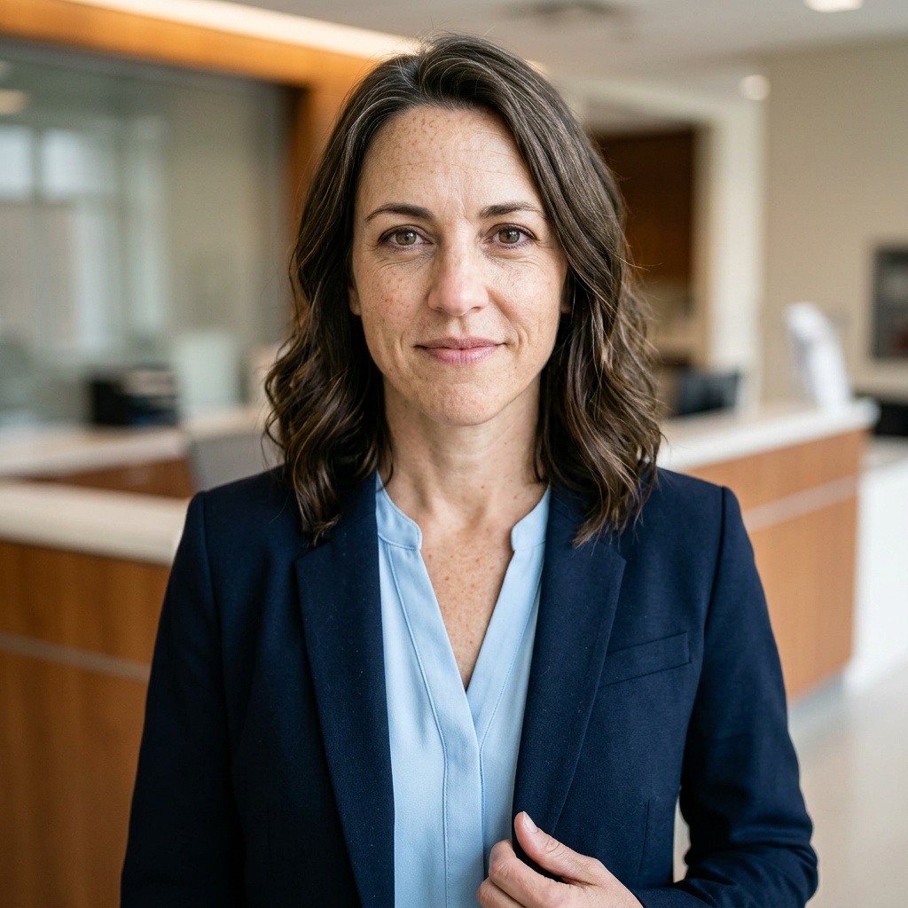 Blurred Nurse Station · Clinical Business Blazer headshot example