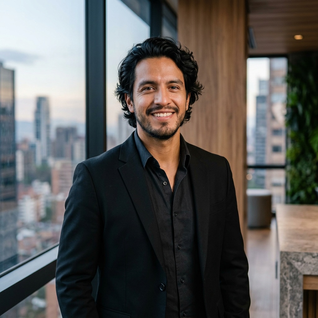 Penthouse City Window · Black Blazer Tonal headshot example