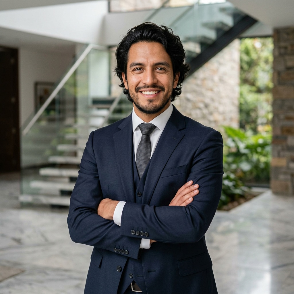 Modern Mansion Foyer · Power Suit No Gimmicks headshot example