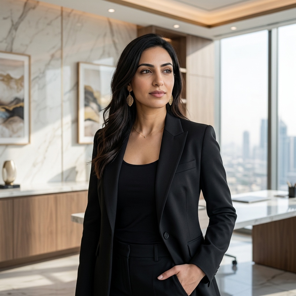 Private Agent Office Window · Black Blazer Tonal headshot example