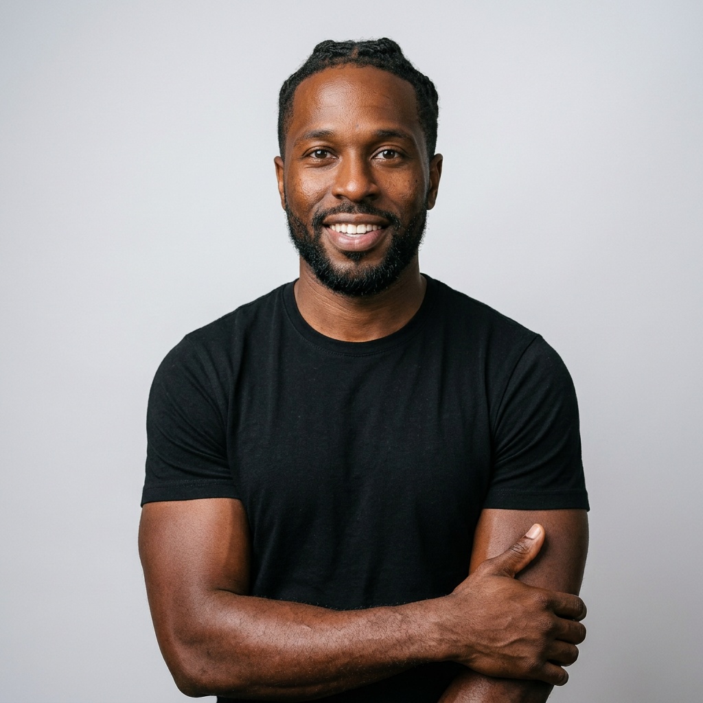 Light Cool-Grey Seamless · Black Short-Sleeve Tee headshot example