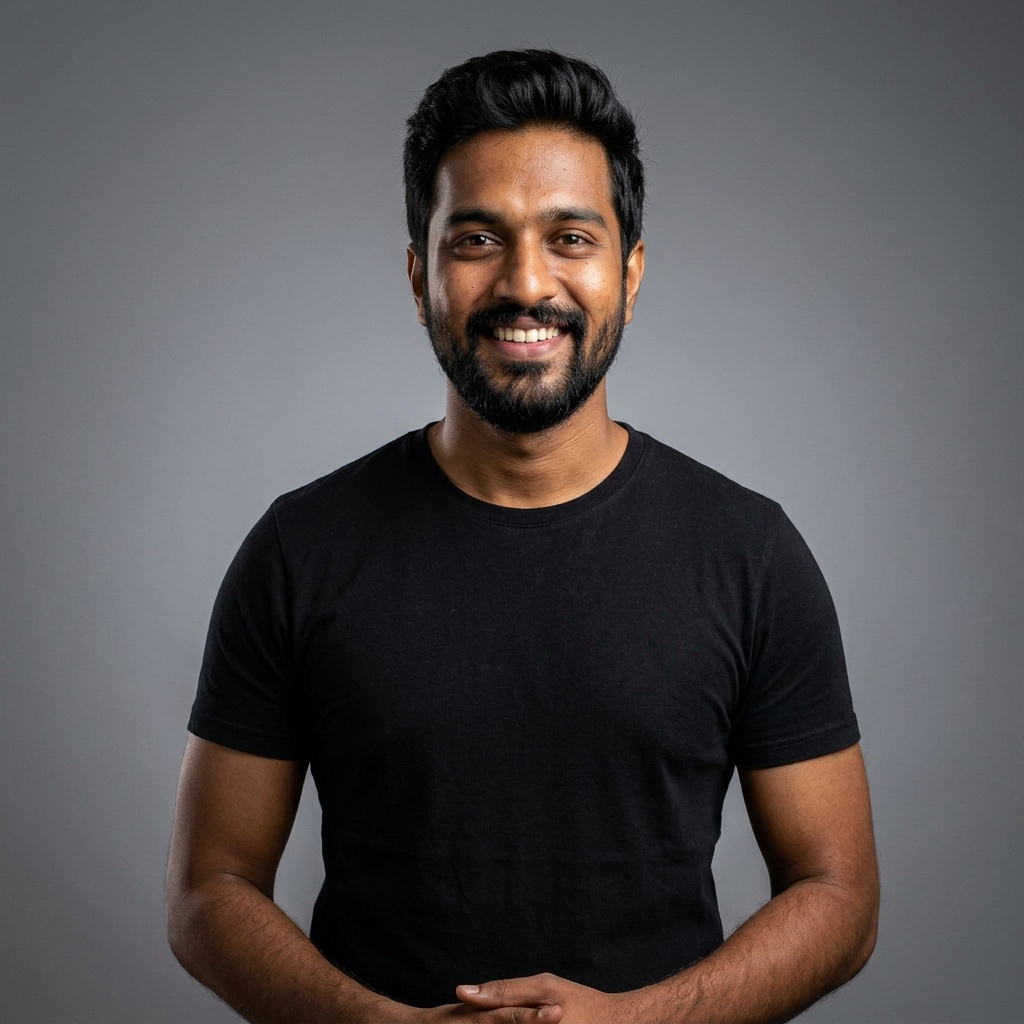 Neutral Mid-Grey Gradient Seamless · Black Short-Sleeve Tee headshot example