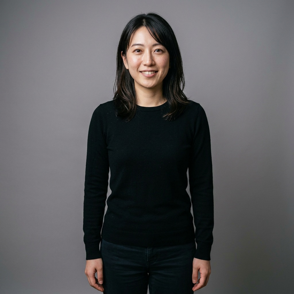 Neutral Mid-Grey Gradient Seamless · Black Long-Sleeve Knit Top headshot example