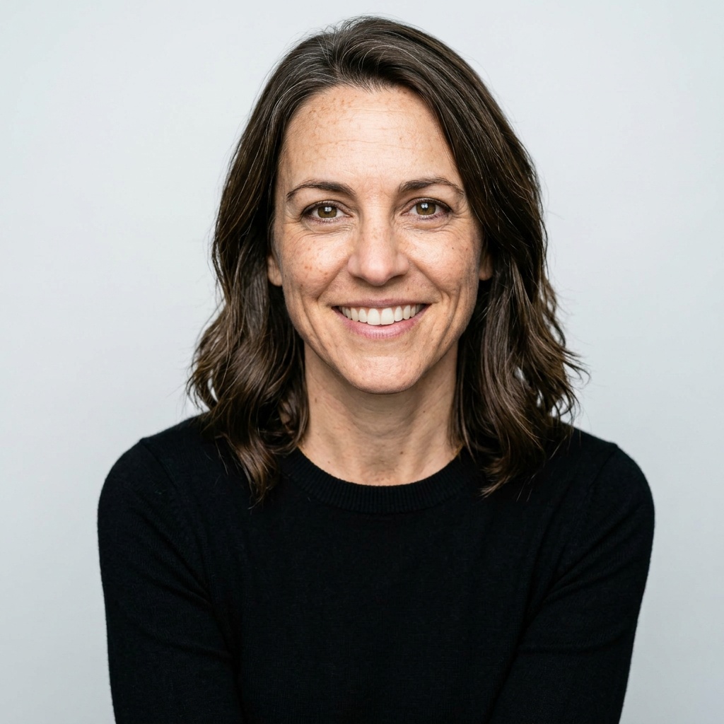 Soft White to Light Grey Studio · Black Long-Sleeve Knit Top headshot example