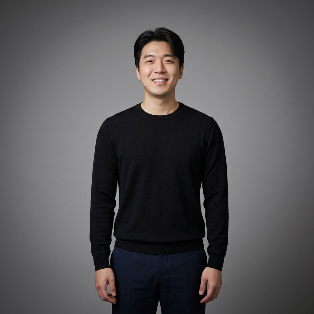 Neutral Mid-Grey Gradient Seamless · Black Long-Sleeve Knit Top headshot example